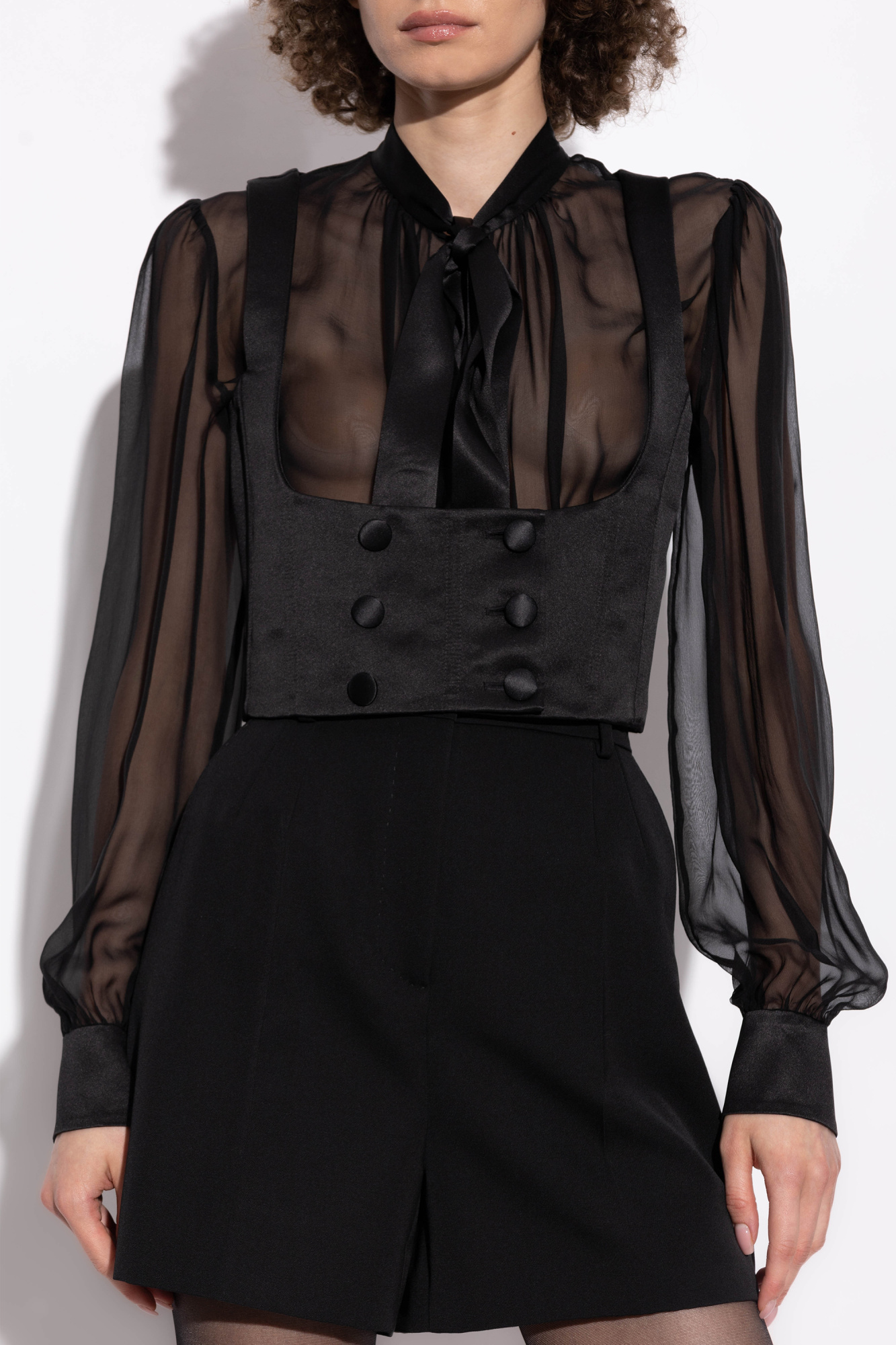 【送料&関税込】Dolce & Gabbana Silk Satin Vest Double-breasted silk satin vest with low neckline on the